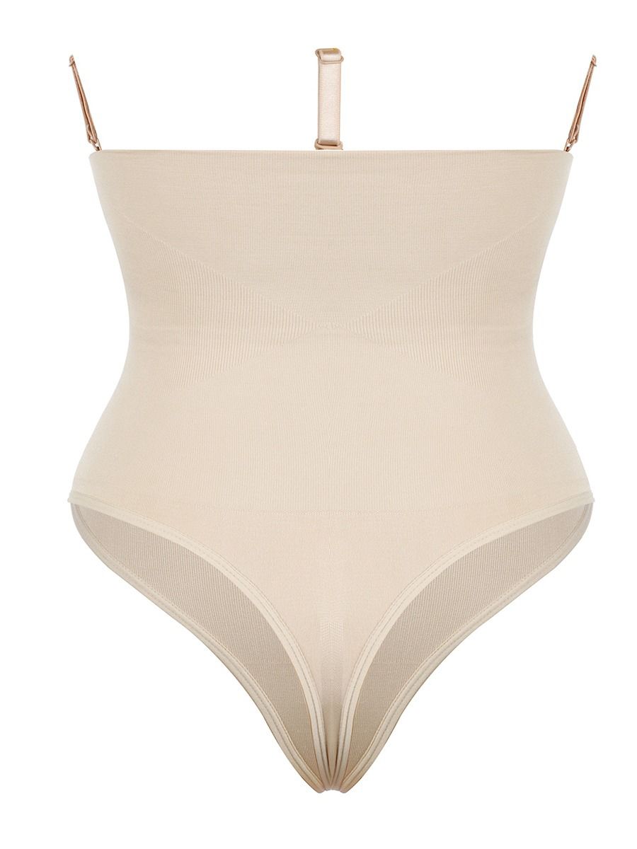 nude body shaper  with adjustable straps and a seamless design, designed to shape the waist and flatten the abdomen.